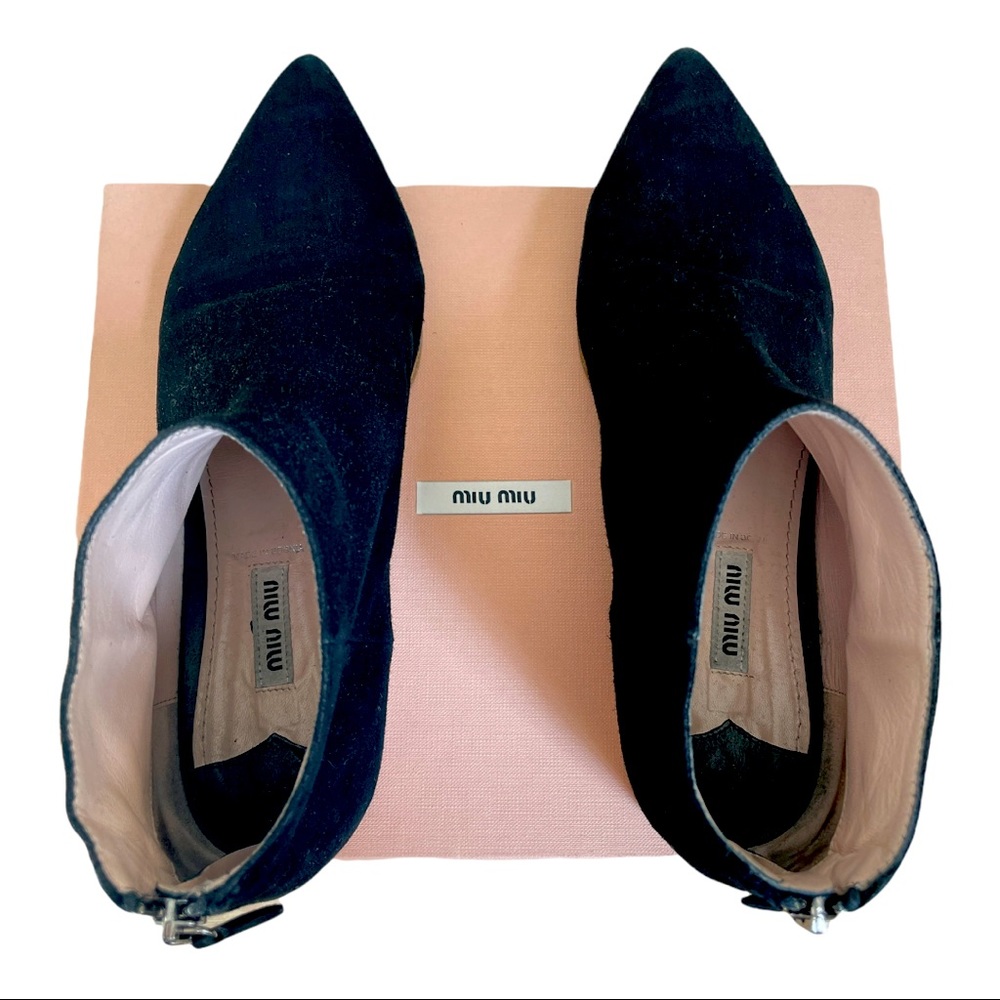 Miu Miu black suede ankle boot.